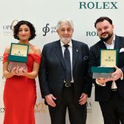 First Prize Winners Ekaterine Buachidze and Mihai Damian with competition founder Plácido Domingo © Lilia Yotova