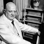 Sibelius at his home, Ainola, playing the piano (1930) &copy; Public domain