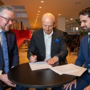 Paavo Järvi with LPO Chief Executive David Burke and Artistic Director Jesús Herrera &copy; Gary Manhine Photography