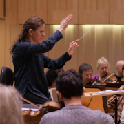 Kristiina Poska rehearses the Royal Scottish National Orchestra &copy; RSNO | Clara Cowen