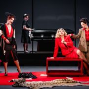 Madeline Robinson (Masha), Ellen Pearson (Irina) and Jingwen Cai (Olga) with Hannah Edmunds (Maid) &copy; RBO | Mark Senior