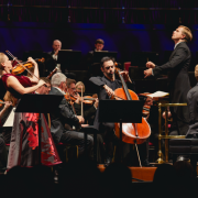 Julia Fischer, Pablo Ferrández, Vasily Petrenko and Jan Lisiecki with the RPO &copy; Andy Paradise