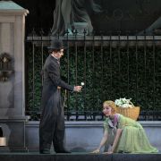 Kosuke Okumura as the Little Tramp and Yui Yonezawa as the Flower Girl in City Lights &copy; Photo by Takashi Shikama, Charlie Chaplin™ ©  Bubbles Incorporated SA