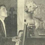 Aldo Ciccolini, 1949 Long Thibaud Crespin laureate with piano-maker Andre Gaveau's dog Blanche-Neige &copy; Fondation Long Thibaud Crespin